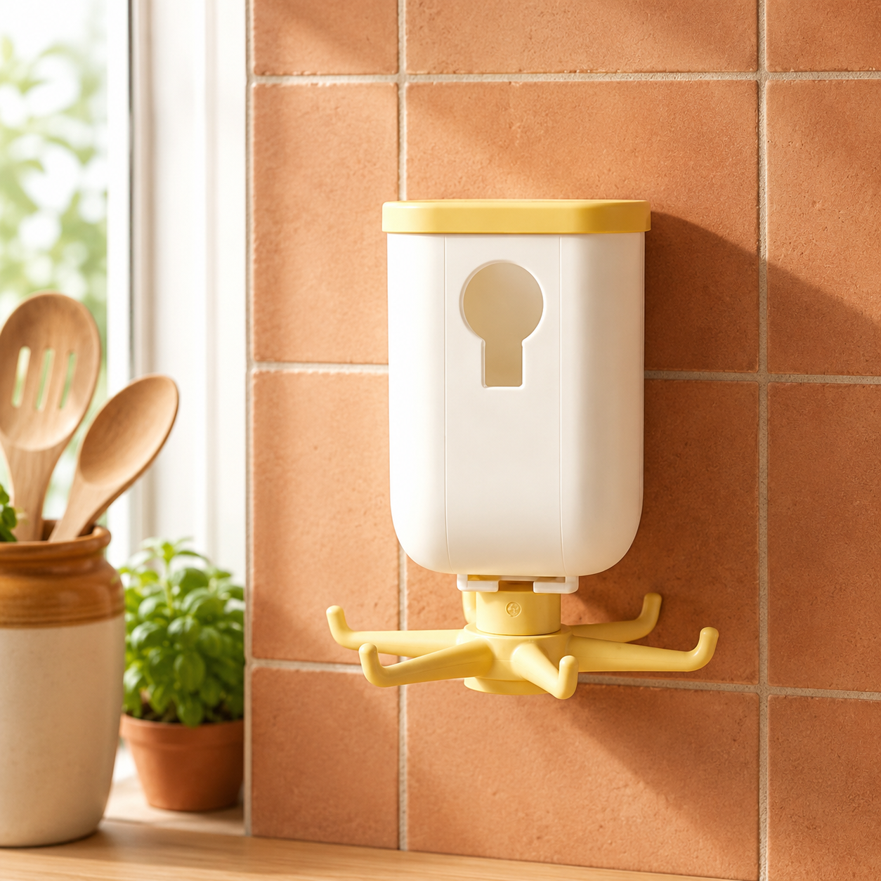 360° Rotating Wall-Mounted Storage Holder with 6 Rotating Hooks