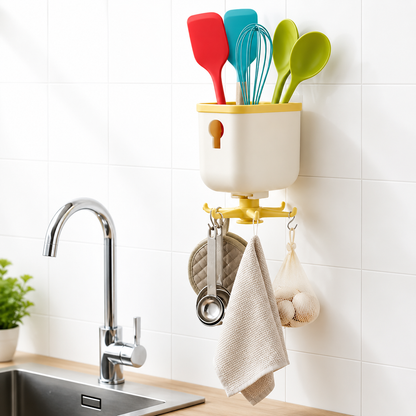 360° Rotating Wall-Mounted Storage Holder with 6 Rotating Hooks