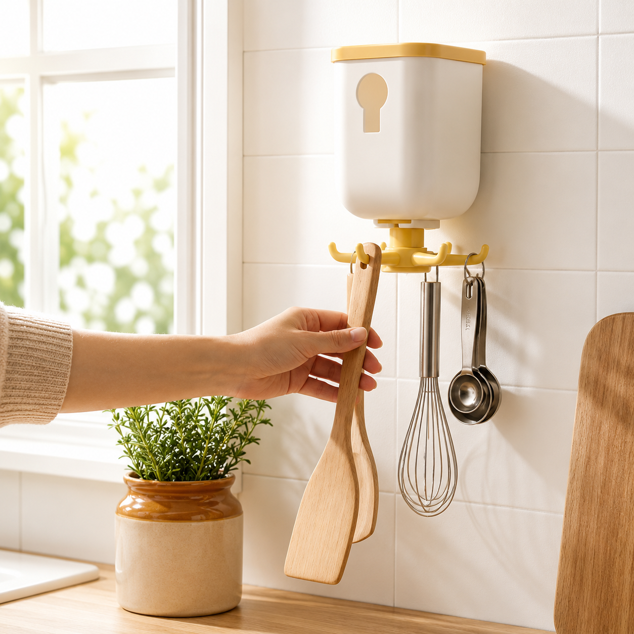 360° Rotating Wall-Mounted Storage Holder with 6 Rotating Hooks