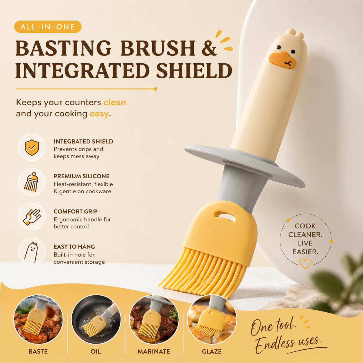 Oil Dispenser with Built-in Silicone Basting Brush
