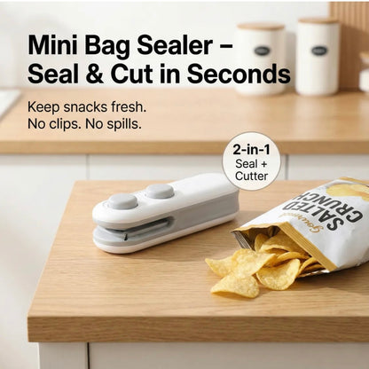 2-in-1 Mini Bag Sealer & Cutter | Rechargeable Heat Sealing Machine
