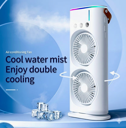 Dual Fan Portable Cooler with Humidifier & Rechargeable Battery
