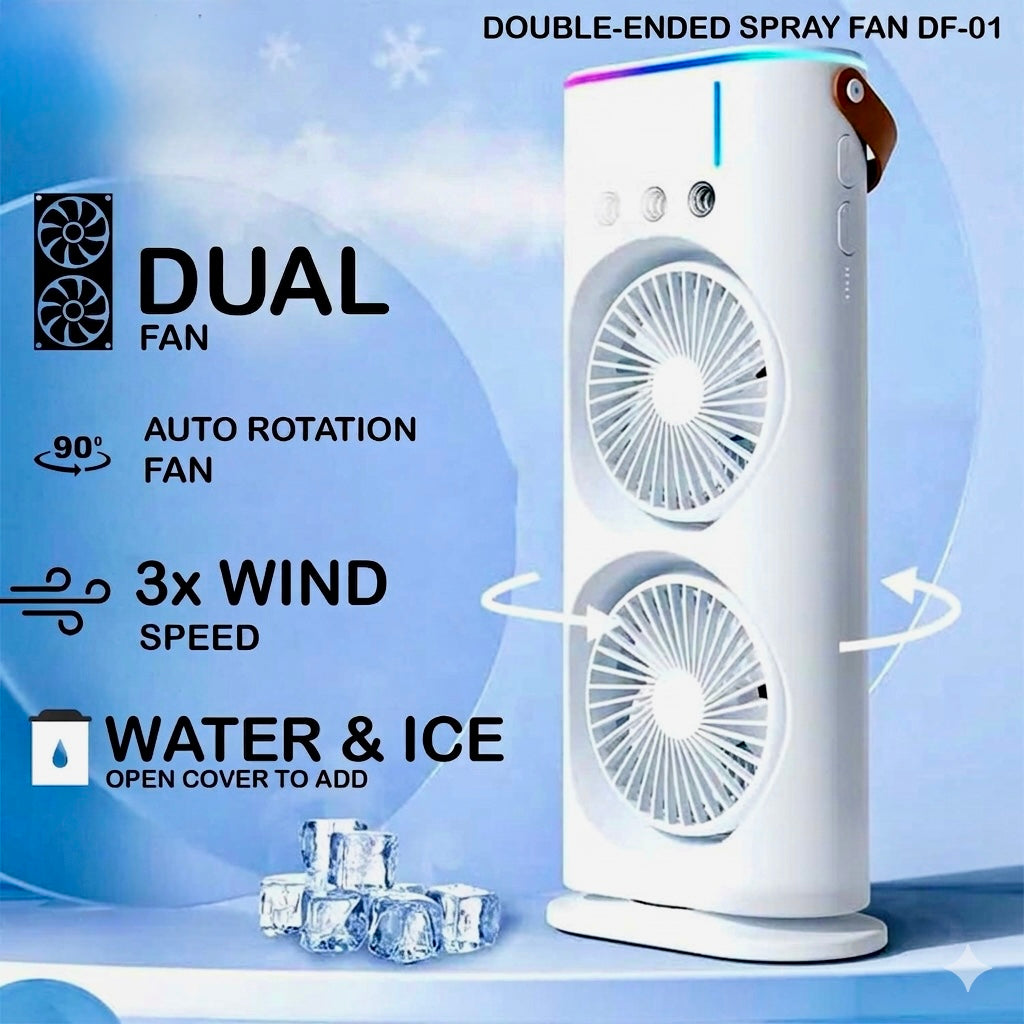 Dual Fan Portable Cooler with Humidifier & Rechargeable Battery