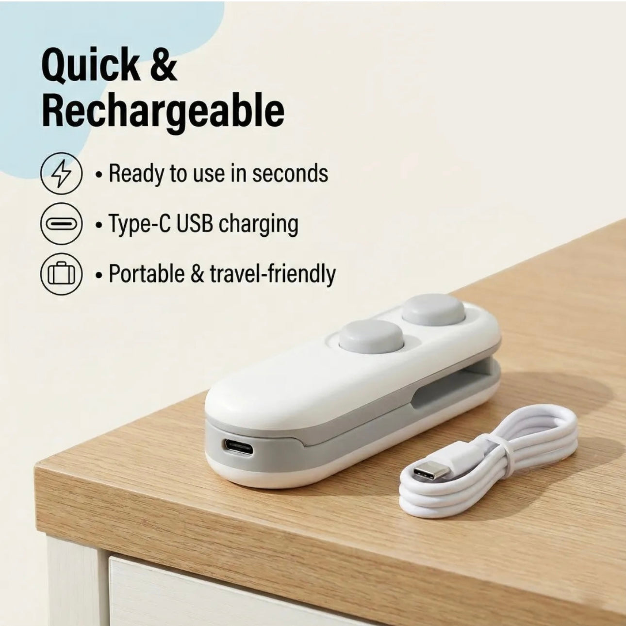 2-in-1 Mini Bag Sealer & Cutter | Rechargeable Heat Sealing Machine