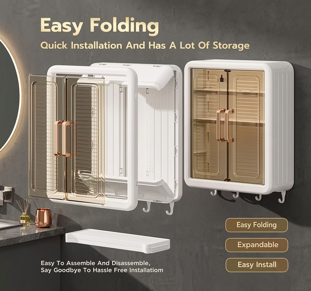 Premium Wall Mounted Bathroom Storage Cabinet with Hooks
