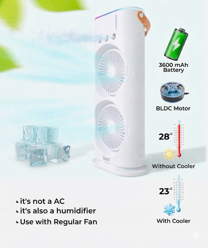 Dual Fan Portable Cooler with Humidifier & Rechargeable Battery