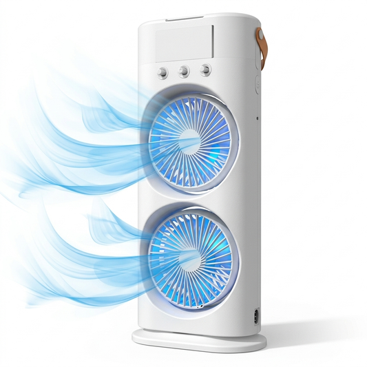 Dual Fan Portable Cooler with Humidifier & Rechargeable Battery